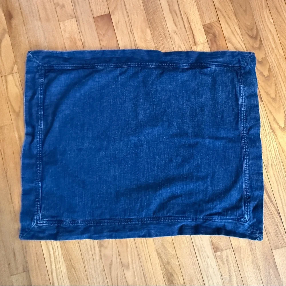 Pottery Barn Heavyweight Denim Pillow Sham Indigo Blue Framed Rustic Coastal EUC
